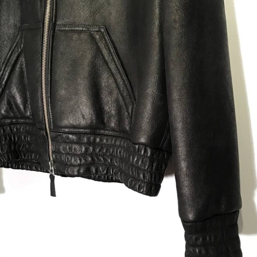 AMI Leather Shearling Black Hoodie
